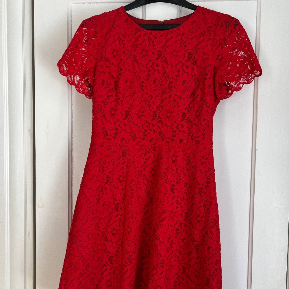 J.Crew Red Short Sleeve Lace Dress